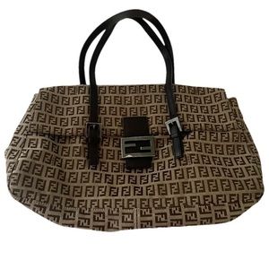 Fendi Baguette Zucchino Canvas Large Shoulder Bag